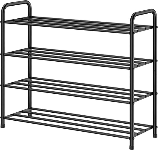 FANHAO 4-Tier Shoe Rack, 100% Stainless Steel Shoe Organizer-Matte Black