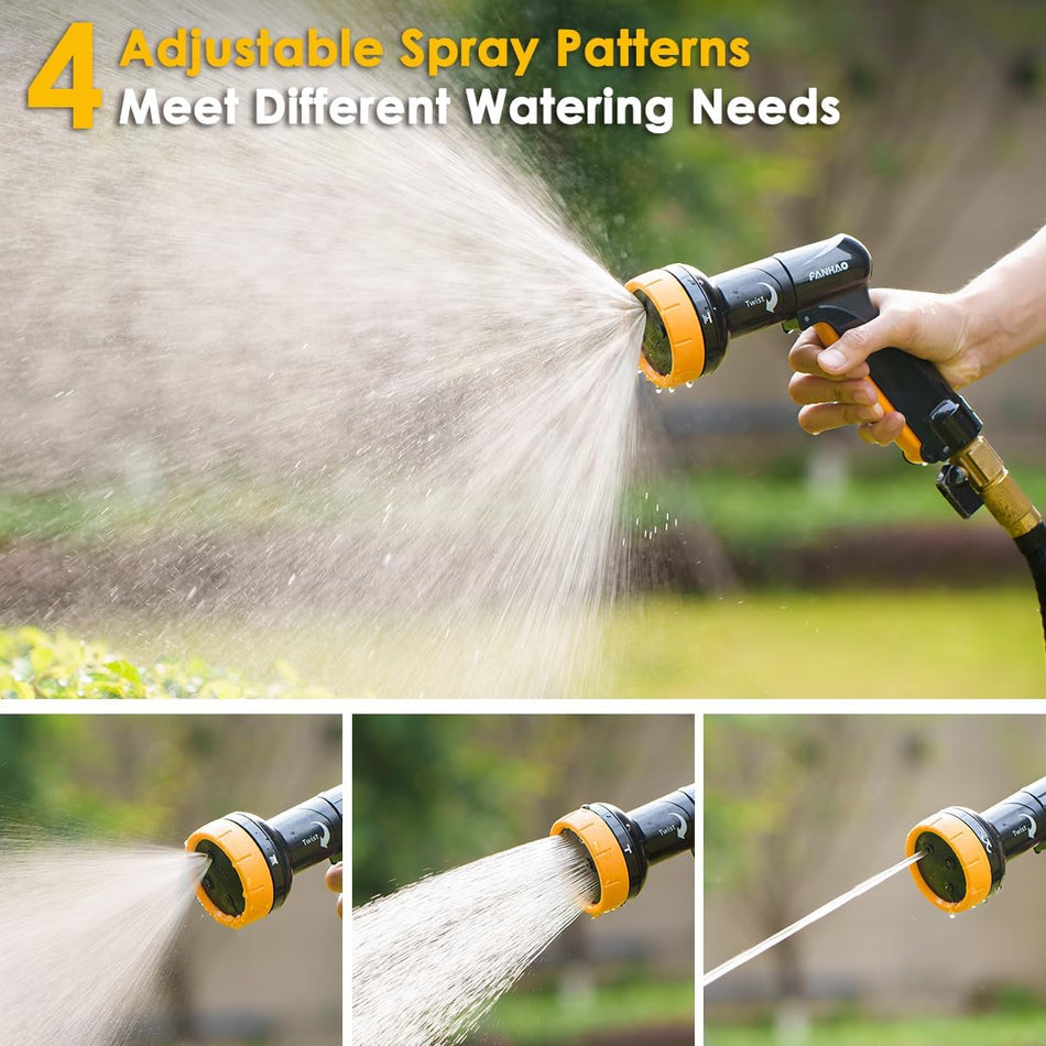 FANHAO 2-in-1 Rotating Garden Hose Nozzle with Sprinkler Function, High-impact ABS+PP Water Hose Sprayer with 4 Spray Patterns