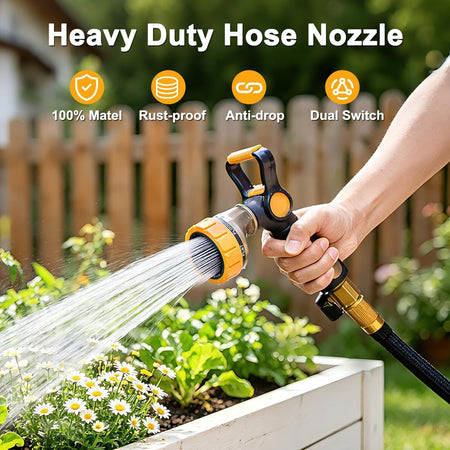heavy duty garden hose spray gun FANHAO Fireman-Style Garden Hose Nozzle, Heavy-Duty Metal Water Hose Sprayer with Lever Control & Thumb Control, 7 Spray Patterns
