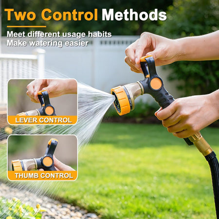 garden hose lawn sprayer FANHAO Fireman-Style Garden Hose Nozzle, Heavy-Duty Metal Water Hose Sprayer with Lever Control & Thumb Control, 7 Spray Patterns