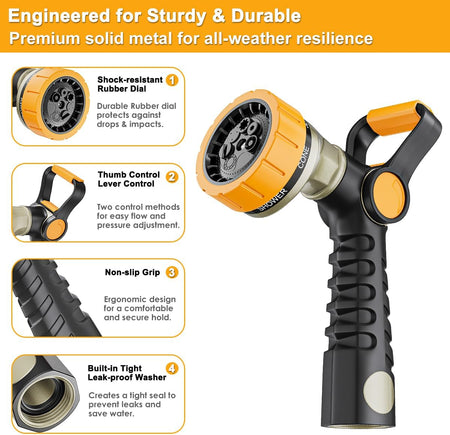 FANHAO Fireman-Style Garden Hose Nozzle, Heavy-Duty Metal Water Hose S