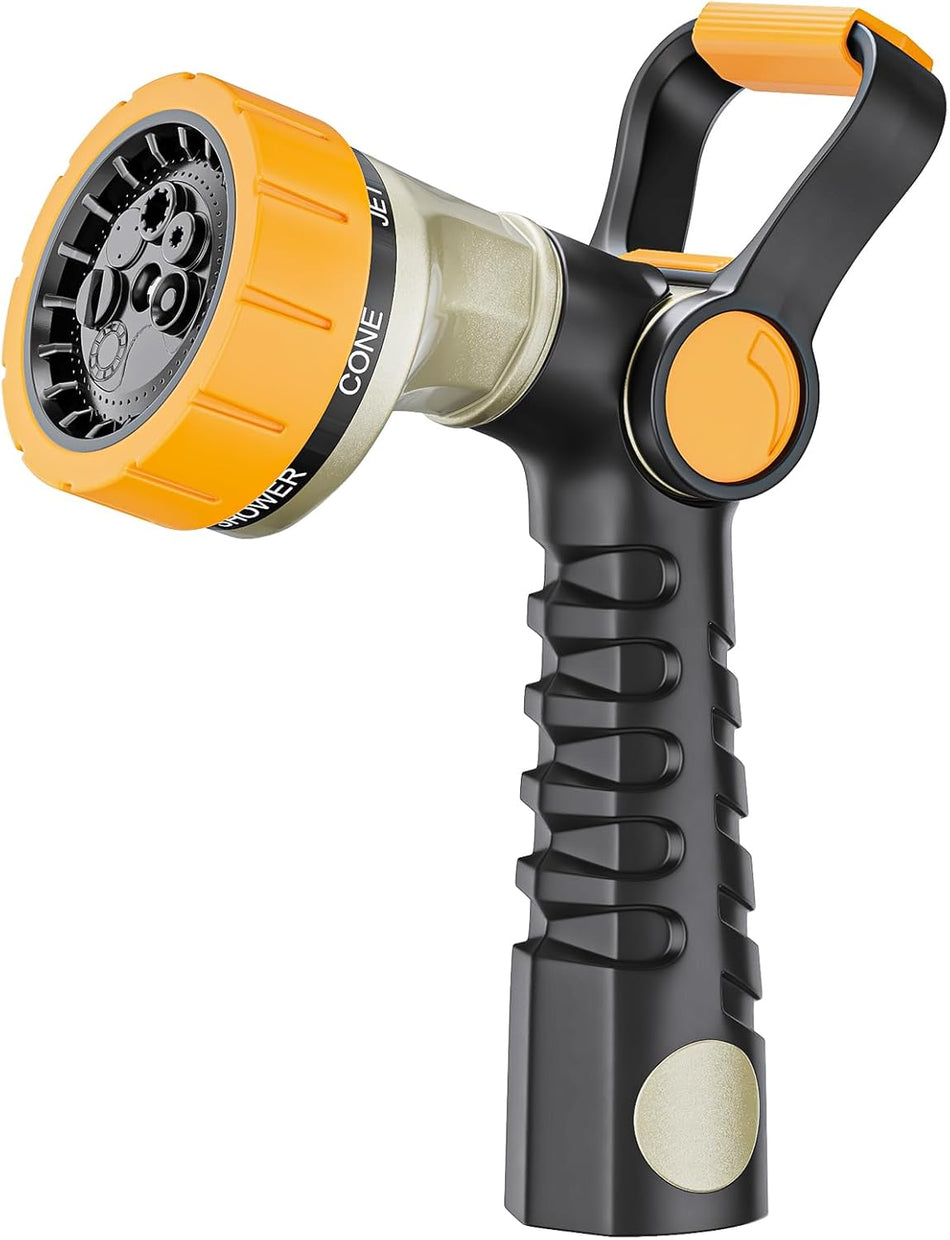 FANHAO Fireman-Style Garden Hose Nozzle, Heavy-Duty Metal Water Hose Sprayer with Lever Control & Thumb Control, 7 Spray Patterns