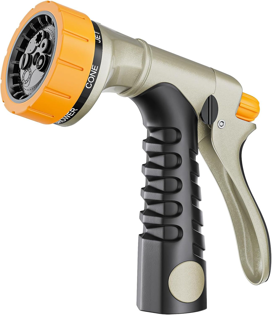 FANHAO Heavy Duty Garden Hose Nozzle, 100% Metal Rear Trigger Hose Sprayer for Garden Hose High Pressure, 7 Spray Patterns Water Hose Nozzle for Plants Watering