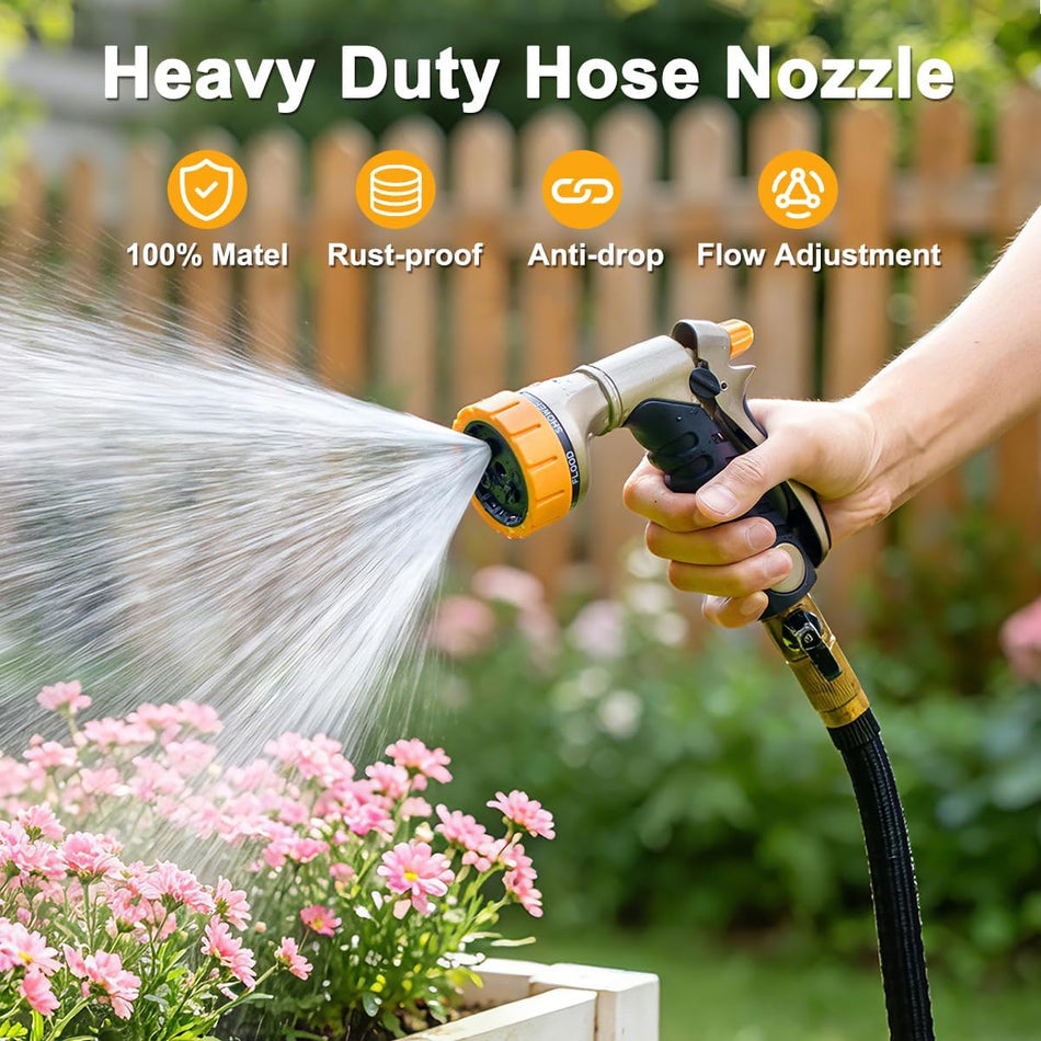 FANHAO Heavy Duty Garden Hose Nozzle, 100% Metal Rear Trigger Hose Sprayer for Garden Hose High Pressure, 7 Spray Patterns Water Hose Nozzle for Plants Watering