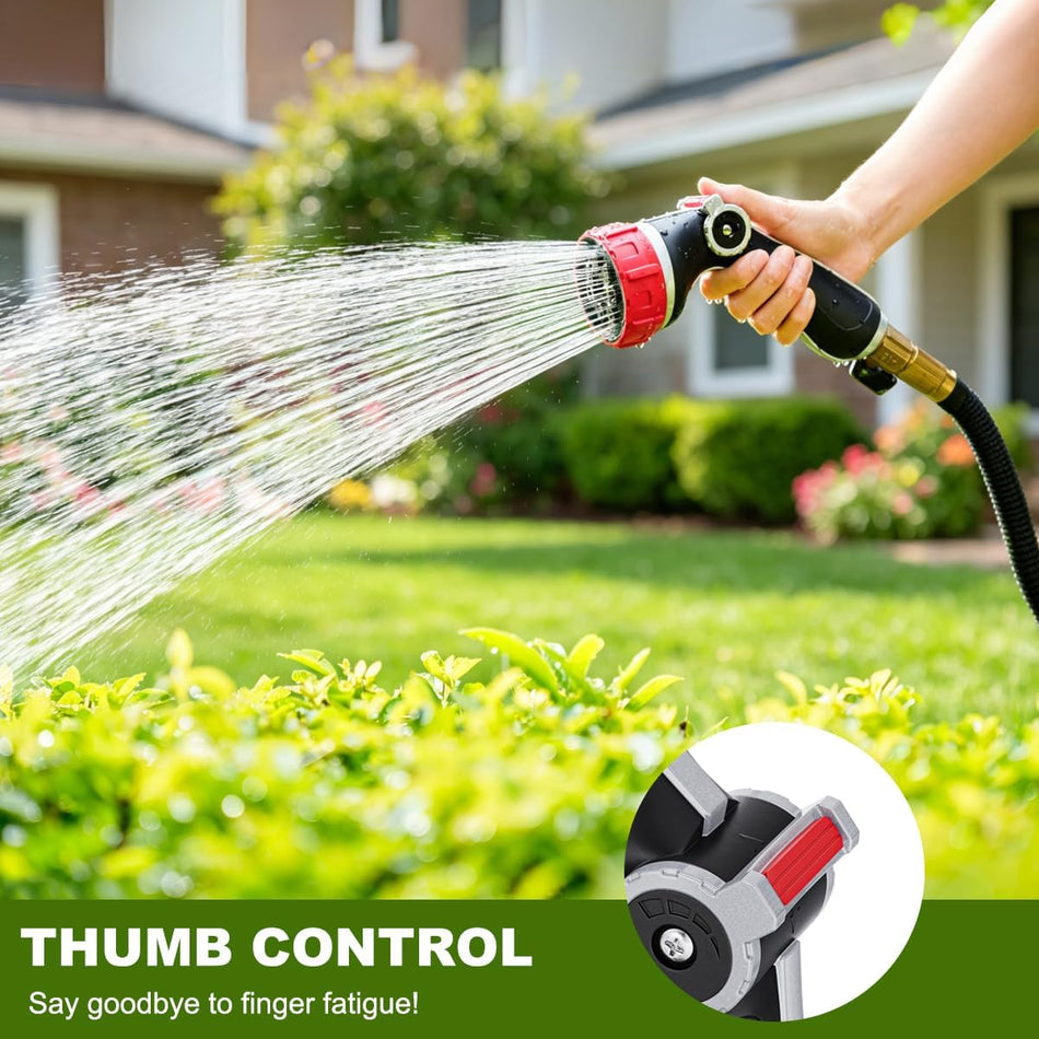 FANHAO Professional Garden Hose Nozzle Heavy Duty Metal, Thumb Control Spray Nozzle with 7 Patterns, High Pressure Water Nozzle with 3 Adjustable Jet Modes