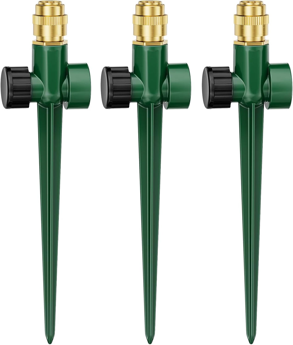 FANHAO 3-Pack Heavy-Duty Metal Lawn Sprinkler for Yard, 360° Adjustable Garden Water Sprinkler with Spike Base, Large Area Irrigation System for Lawn
