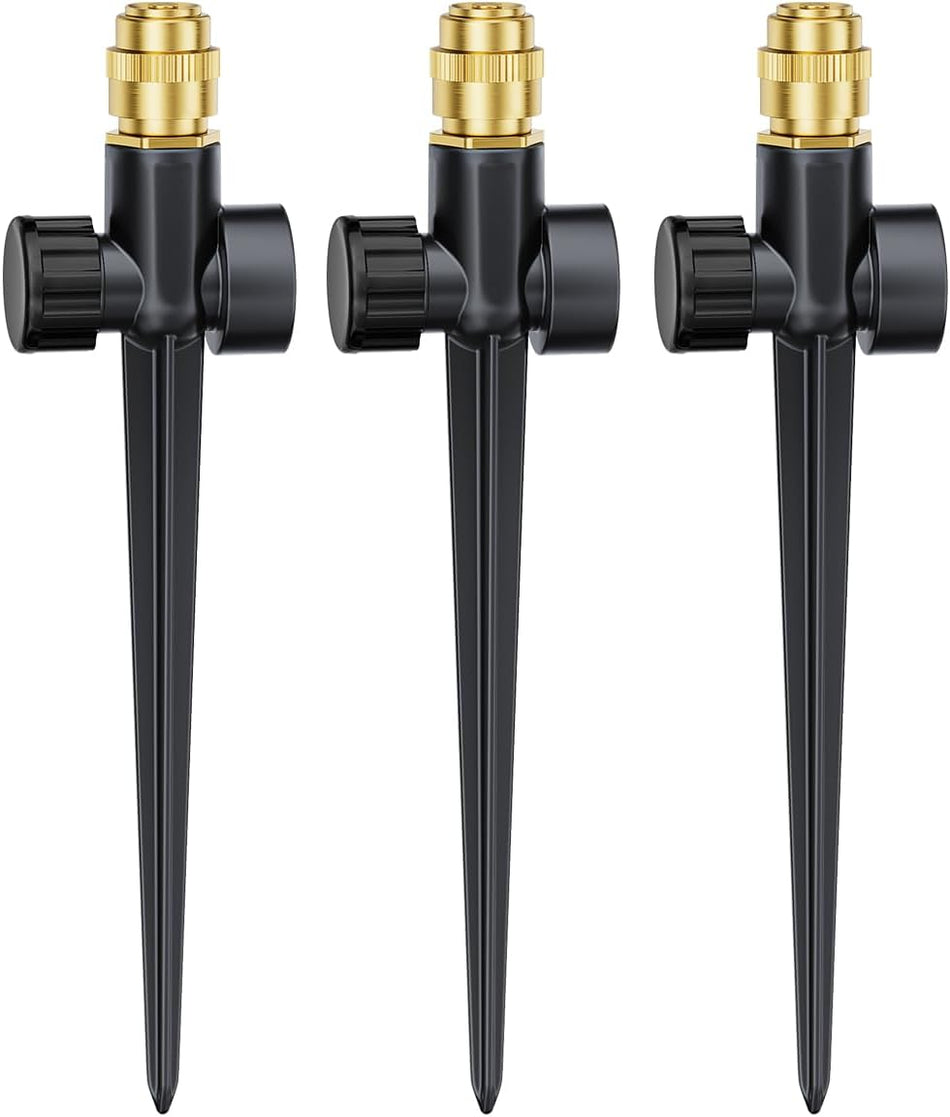 FANHAO 3-Pack Heavy-Duty Metal Lawn Sprinkler with Spike Base, 360° Adjustable Garden Water Sprinkler for Lawn Irrigation System