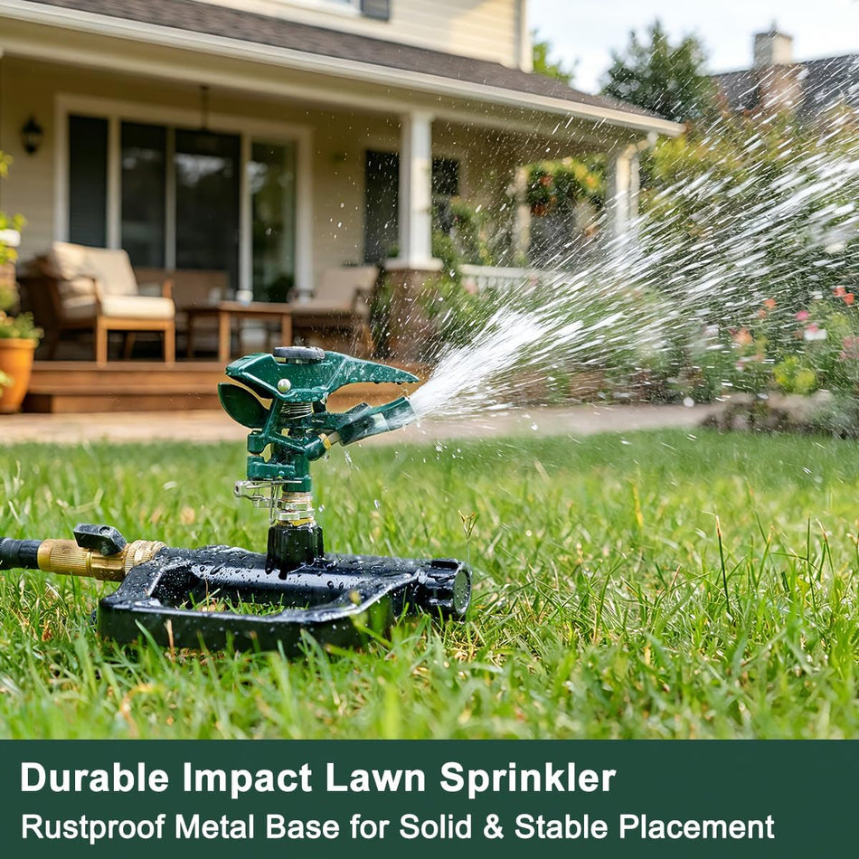 FANHAO Heavy Duty 360 Degree Pulsating Impact Sprinkler, Adjustable Lawn Sprinkler with Metal Base