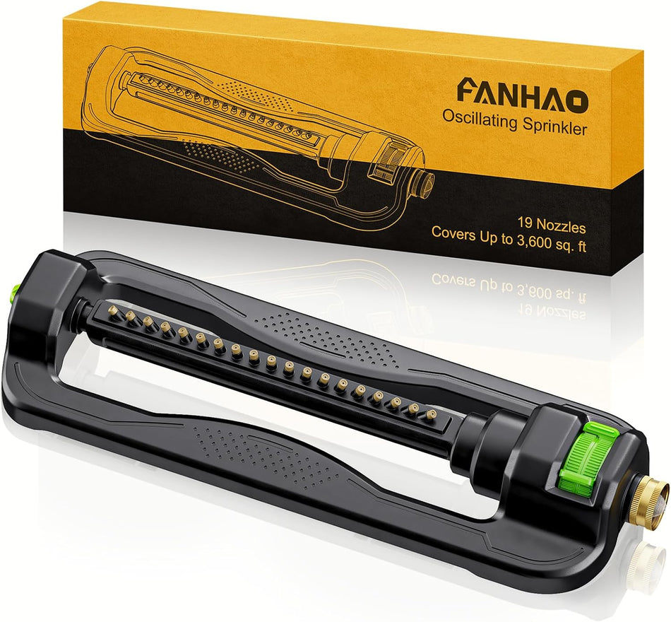 FANHAO Oscillating Sprinkler for Yard, Durable Lawn Sprinkler with 19 Precision Nozzles