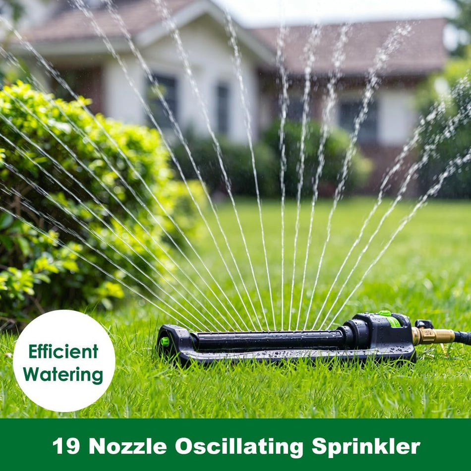 FANHAO Oscillating Sprinkler for Yard, Durable Lawn Sprinkler with 19 Precision Nozzles
