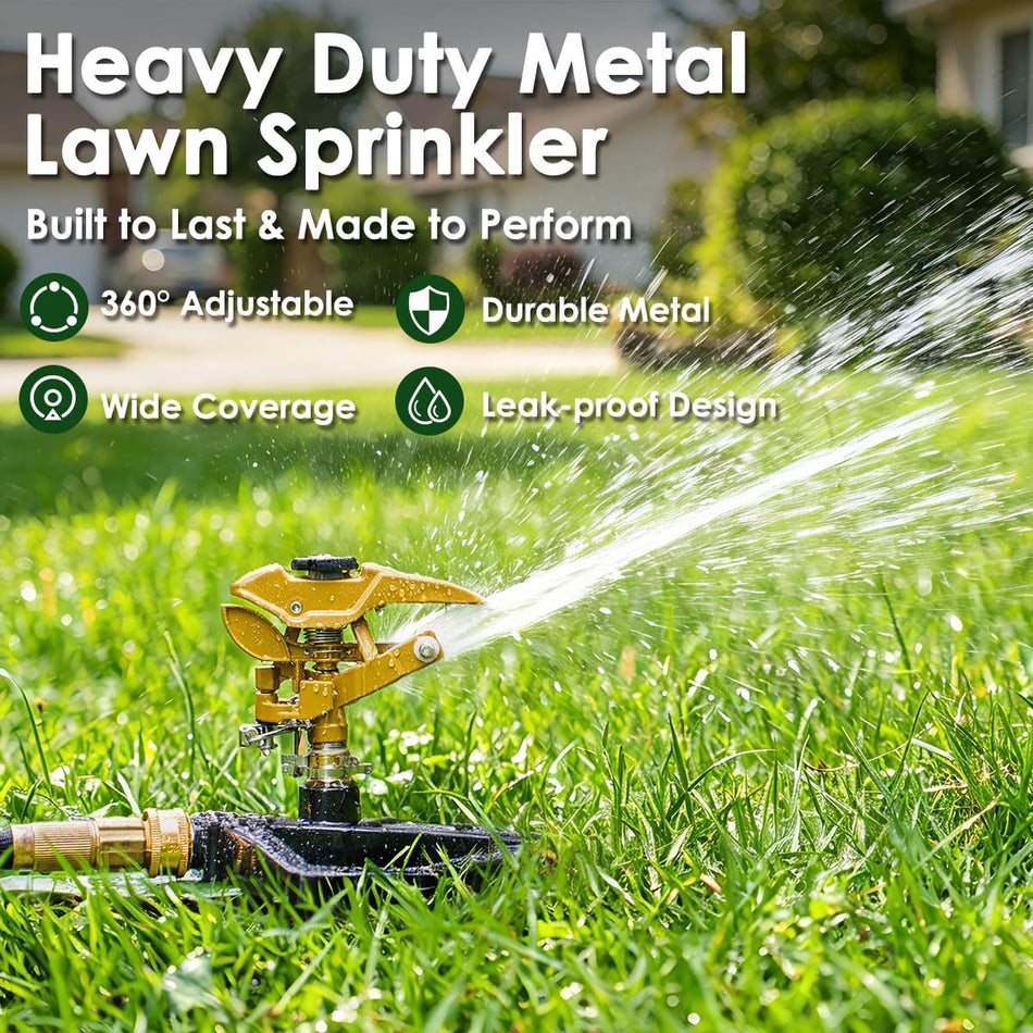 FANHAO Heavy Duty Pulsating Impact Sprinkler with Metal Base,360° Adjustable Garden Sprinkler