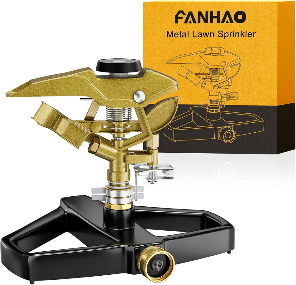 FANHAO Heavy Duty Pulsating Impact Sprinkler with Metal Base,360° Adjustable Garden Sprinkler
