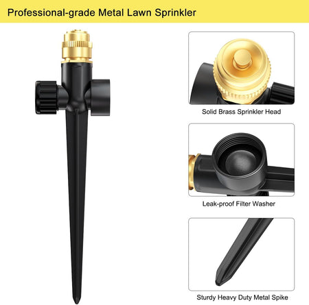 FANHAO 2 Pack Metal Lawn Sprinkler for Yard, Automatic Garden Water Sprinkler on Spike Base-Black - FANHAO