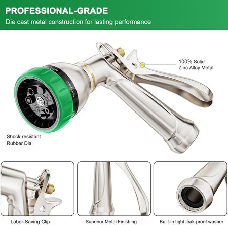 FANHAO Heavy Duty Metal Hose Nozzle - 7-Pattern, Ergonomic Rear Trigger - FANHAO