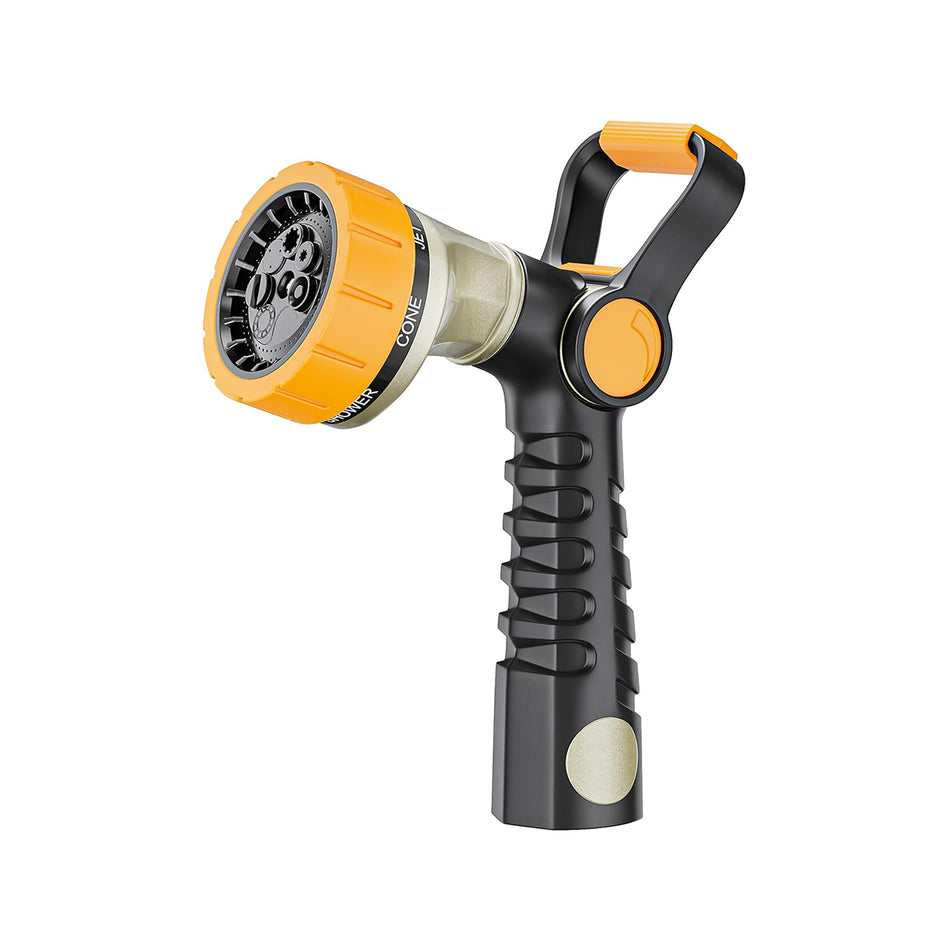FANHAO Fireman-Style Garden Hose Nozzle, Heavy-Duty Metal Water Hose Sprayer with Lever Control & Thumb Control, 7 Spray Patterns