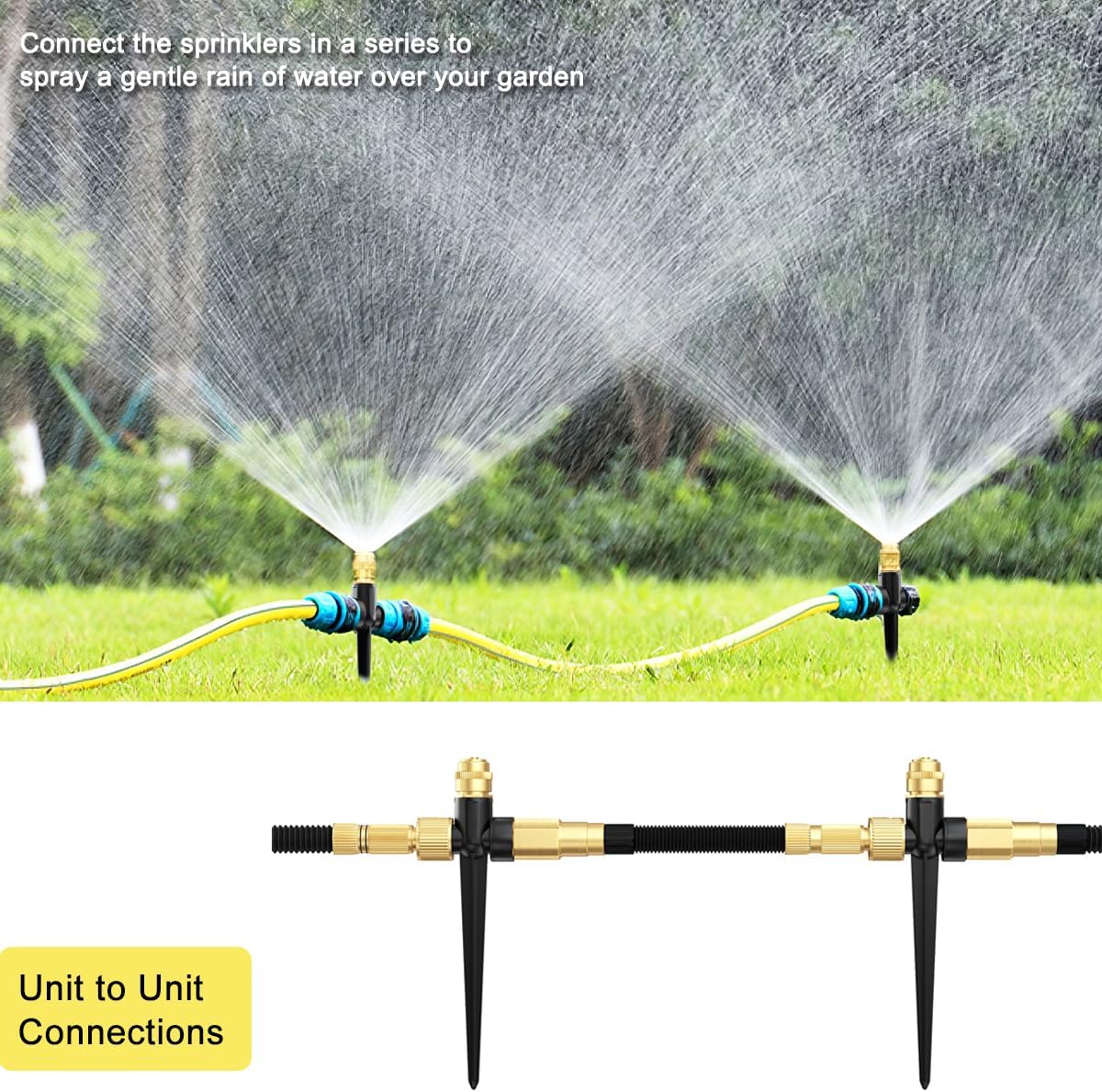 FANHAO 2 Pack Metal Lawn Sprinkler for Yard, Automatic Garden Water Sprinkler on Spike Base-Black - FANHAO