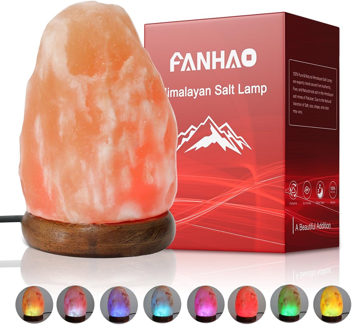 FANHAO USB Himalayan Salt Lamp with 8 Colors Changing, Natural Crystal Salt Rock Lamp