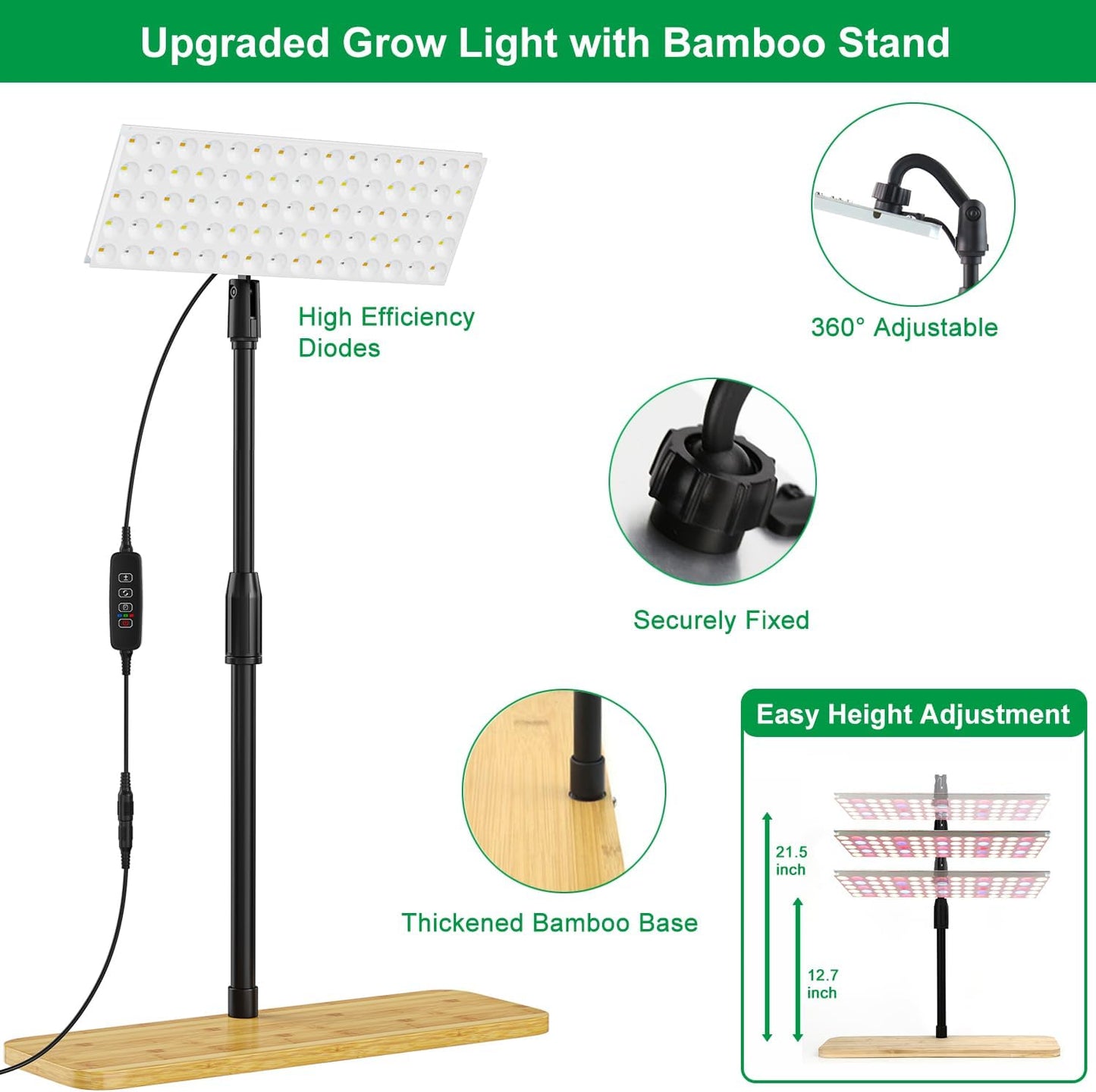 FANHAO Grow Light with Stand, Full Spectrum LED Plant Light for Indoor Plants