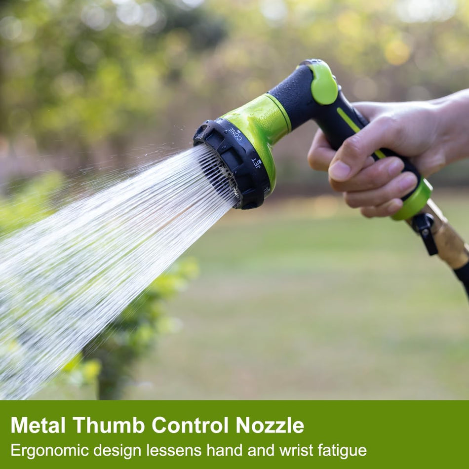 FANHAO Garden Hose Nozzle Heavy Duty,100% Metal Water Hose Sprayer with 8 Spray Patterns-Green - FANHAO