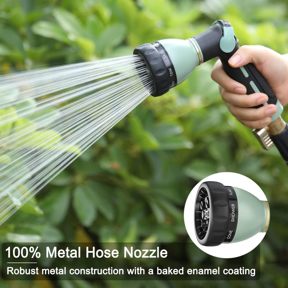 FANHAO Garden Hose Nozzle Heavy Duty, 100% Metal Water Hose Nozzle Sprayer with 8 Spray Patterns-Light Green - FANHAO