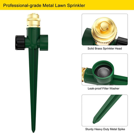 FANHAO 2 Pack Metal Lawn Sprinkler for Yard, Automatic Garden Water Sprinkler on Spike Base - FANHAO