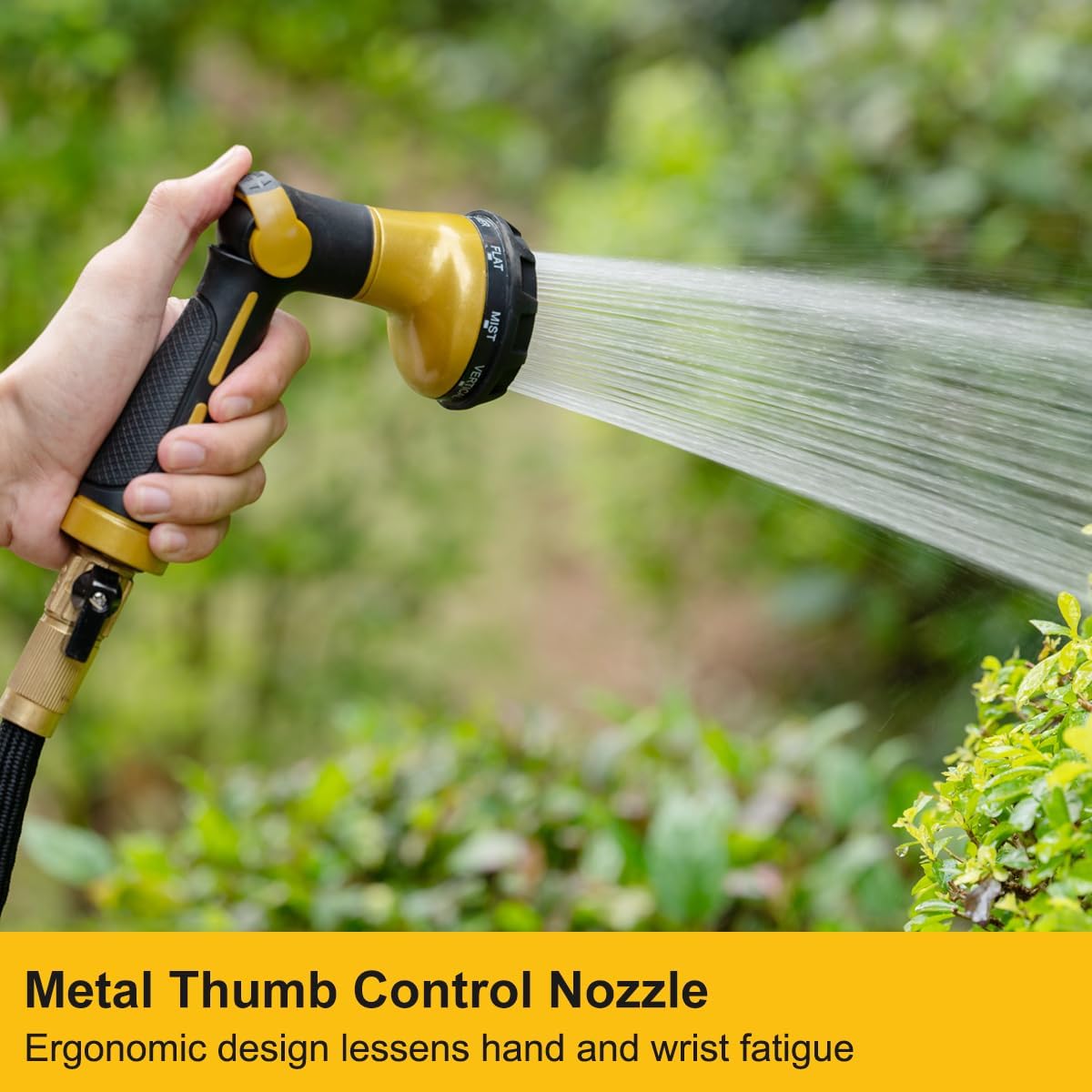 garden hose nozzle water spray gun FANHAO 100% Metal Water Hose Sprayer with 8 Spray Patterns-Yellow