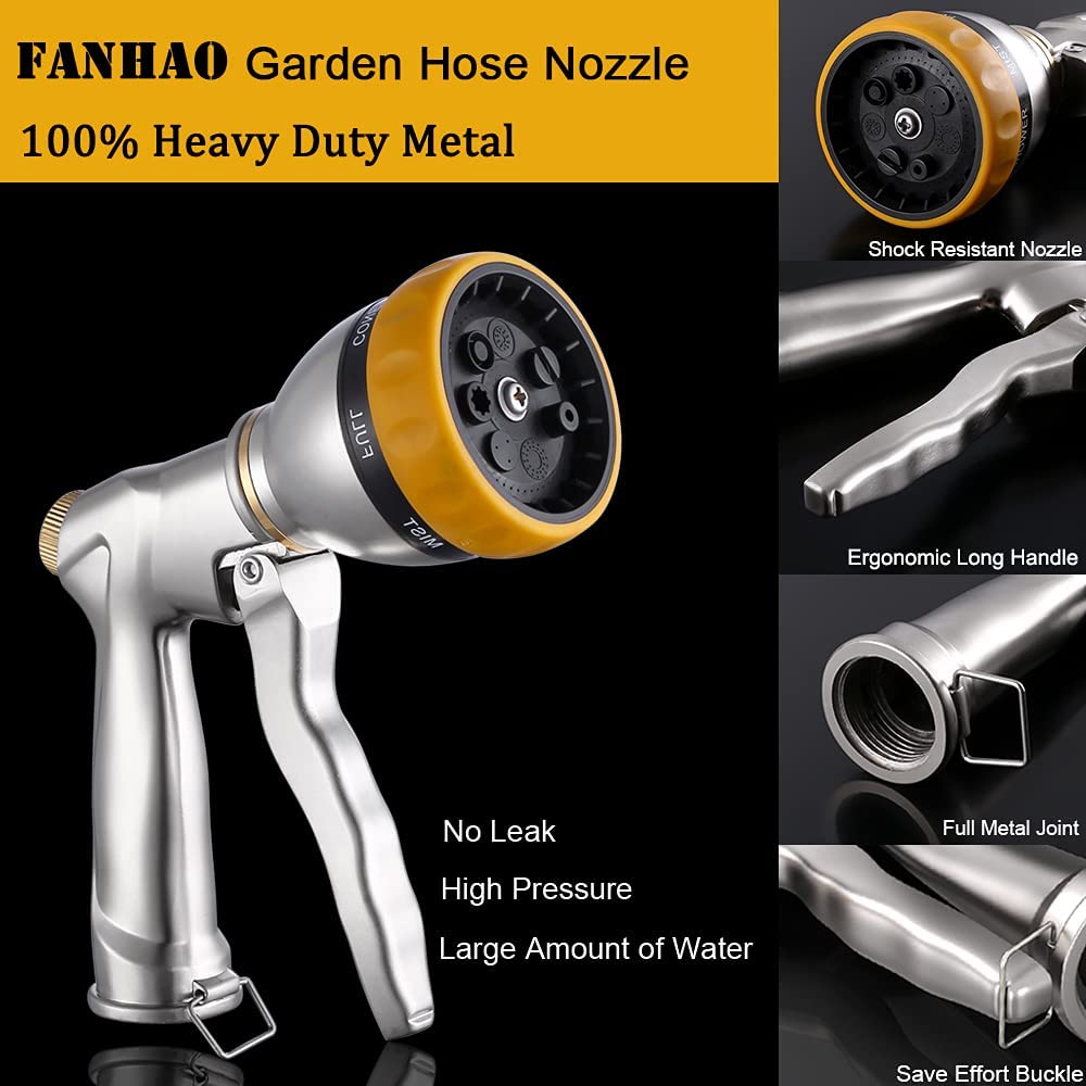 FANHAO Garden Hose Nozzle Sprayer 100% Heavy Duty Metal Water Hose Sprayer - FANHAO