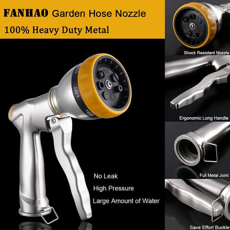 FANHAO Garden Hose Nozzle Sprayer 100% Heavy Duty Metal Water Hose Sprayer - FANHAO