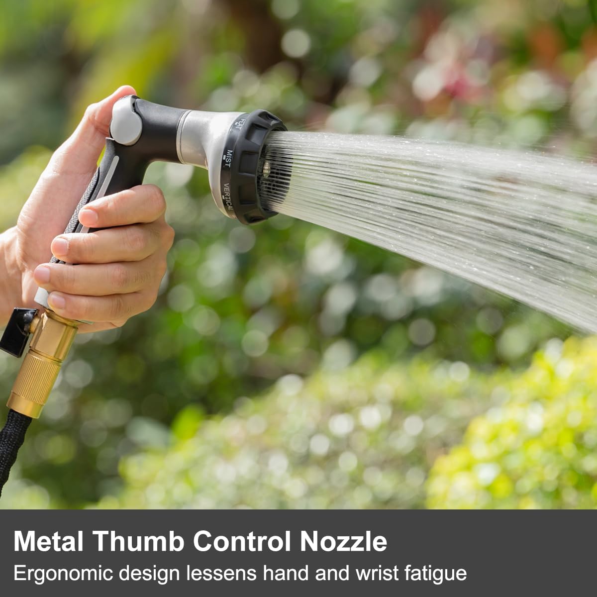 water spray can for garden FANHAO 100% Metal Water Hose Sprayer with 8 Spray Patterns-Silver