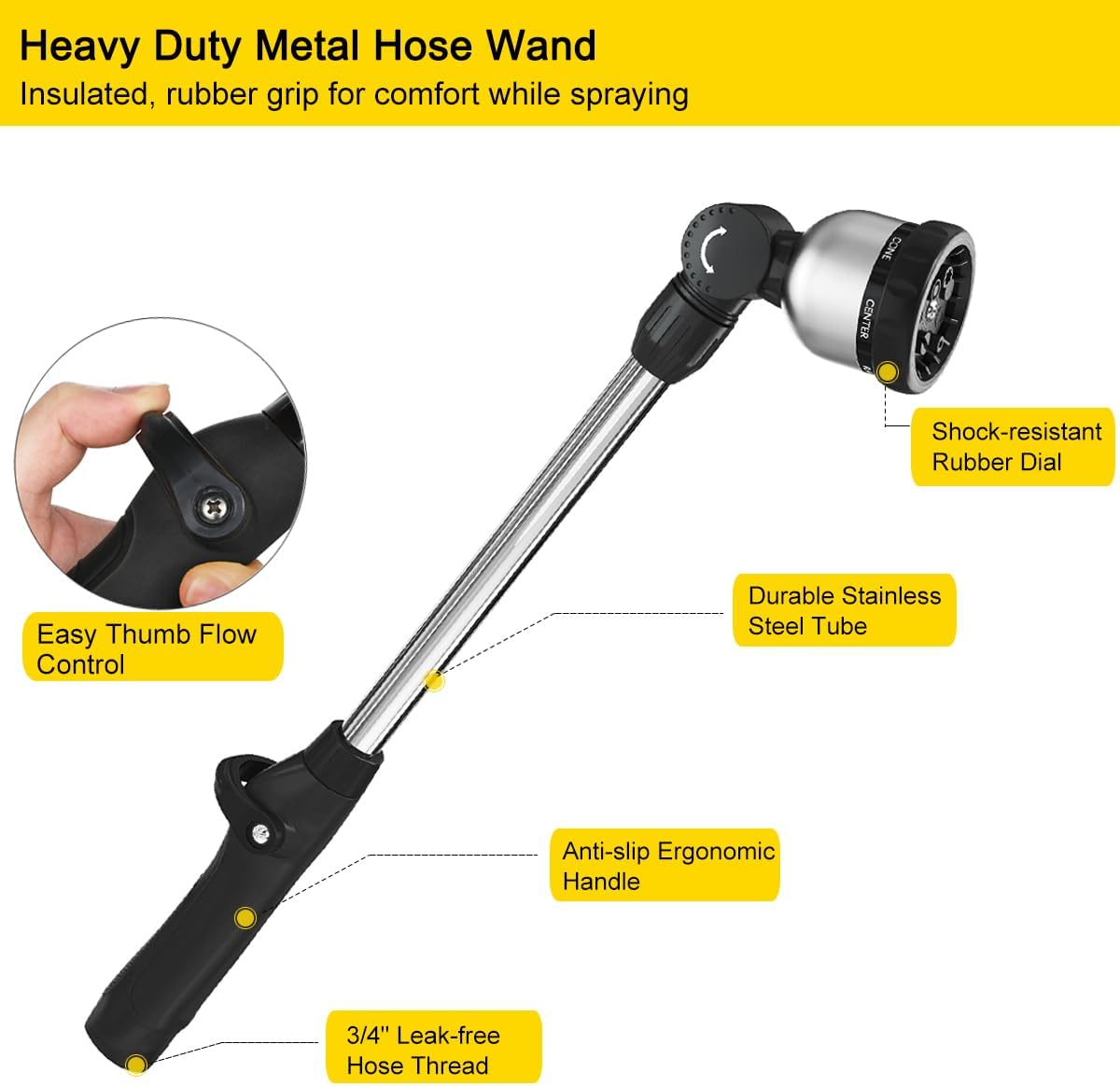 FANHAO 16 Inches 8-Pattern Garden Watering Wand-Black - FANHAO