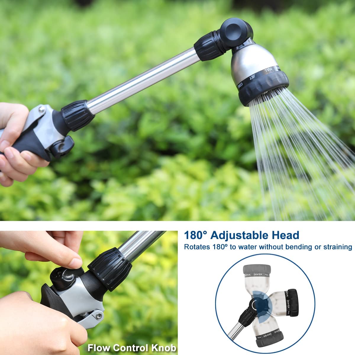 FANHAO Watering Wand Heavy Duty,16 Inches Metal Garden Hose Wand with 8 Spray Patterns - FANHAO