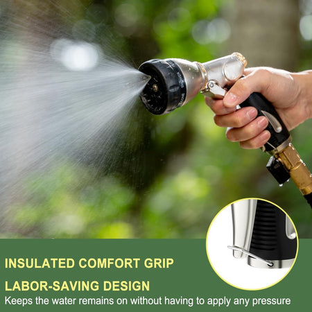 FANHAO Heavy Duty Garden Hose Nozzle, 100% Metal Water Nozzle with 8 Adjustable Spray Patterns-Black - FANHAO