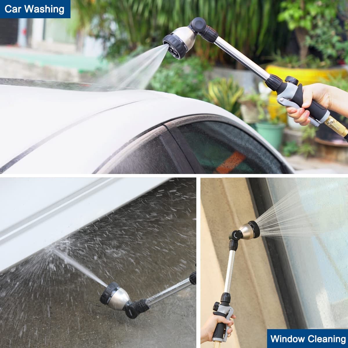 high pressure spray wand for garden hose FANHAO Watering Wand Heavy Duty,16 Inches Metal Garden Hose Wand with 8 Spray Patterns
