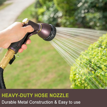 FANHAO Heavy Duty Garden Hose Nozzle, 100% Metal Water Nozzle with 8 Adjustable Spray Patterns-Bronze