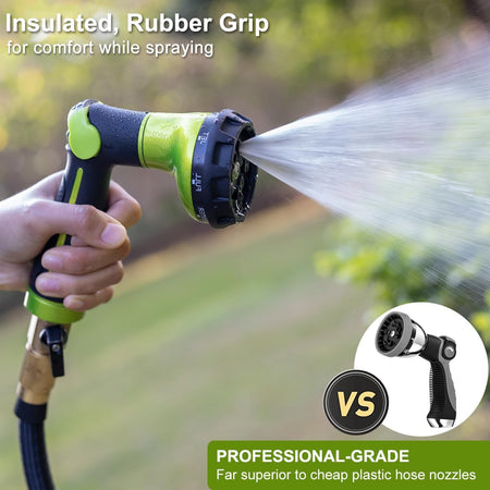 FANHAO Garden Hose Nozzle Heavy Duty,100% Metal Water Hose Sprayer with 8 Spray Patterns-Green - FANHAO