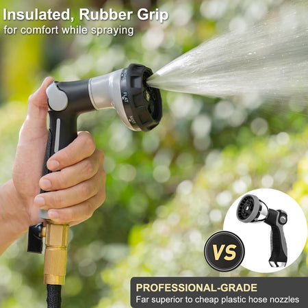 FANHAO Garden Hose Nozzle Heavy Duty,100% Metal Water Hose Sprayer with 8 Spray Patterns-Silver - FANHAO