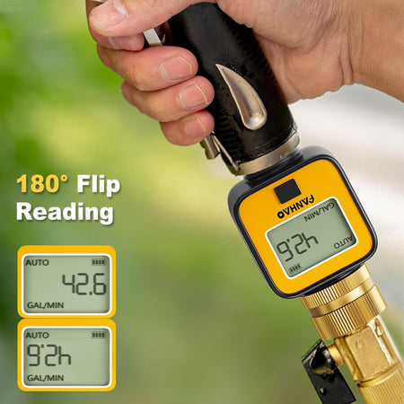 FANHAO Water Flow Meter with Brass Inlet Metal Thread | IPX6 Waterproof, Digital LCD Display - FANHAO