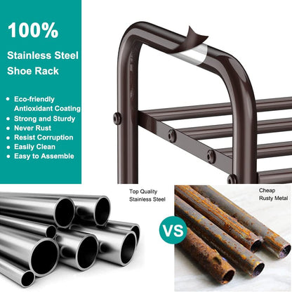FANHAO 4-Tier Shoe Rack, 100% Stainless Steel Shoe Storage Organizer-‎‎Bronze