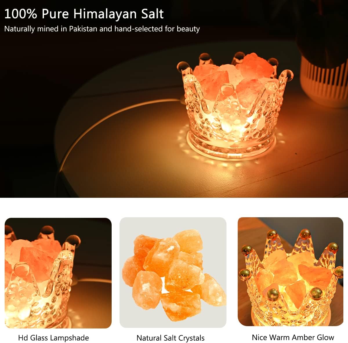 FANHAO Crown Himalayan Salt Lamp with 16 Colors Changing