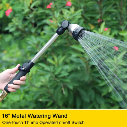 FANHAO Garden Hose Wand Heavy Duty, 16 Inches Metal Watering Wand with 8 Spray Patterns
