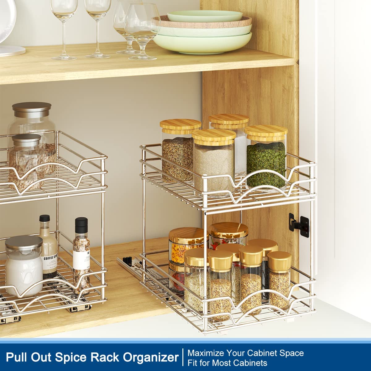 FANHAO Pull Out Spice Rack Organizer for Cabinet, Heavy Duty Slide Out Seasoning Kitchen Organizer