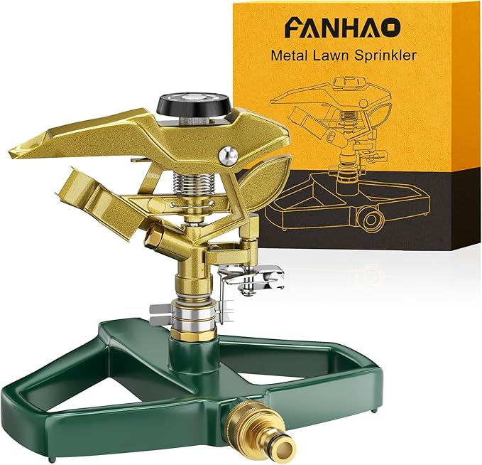 FANHAO Heavy Duty Pulsating Impact Lawn Sprinkler with Metal Base
