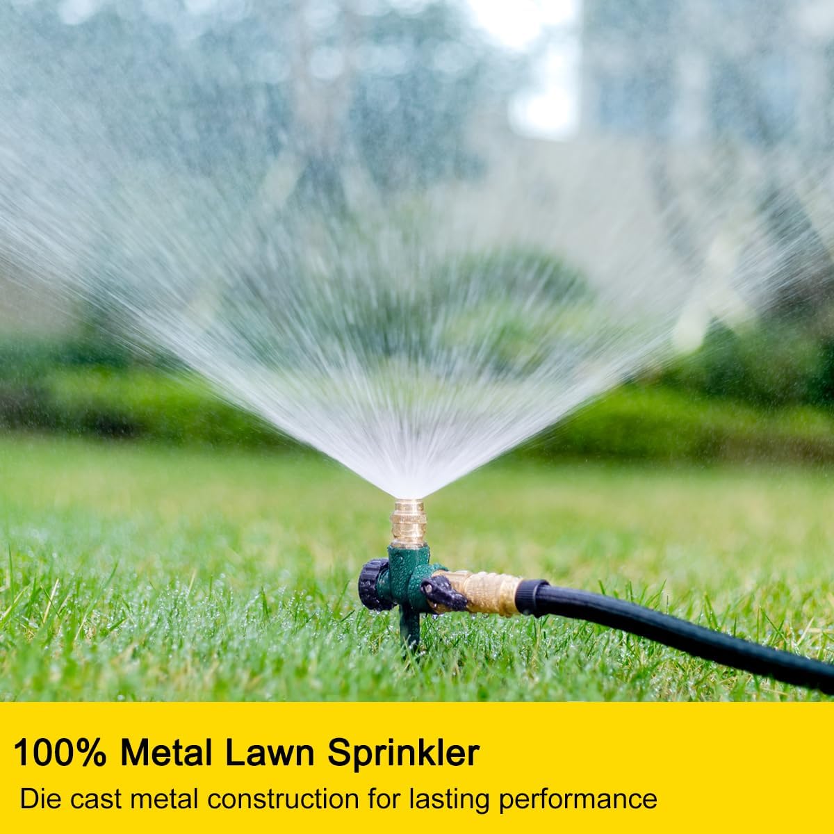 FANHAO 2 Pack Metal Lawn Sprinkler for Yard, Automatic Garden Water Sprinkler on Spike Base - FANHAO