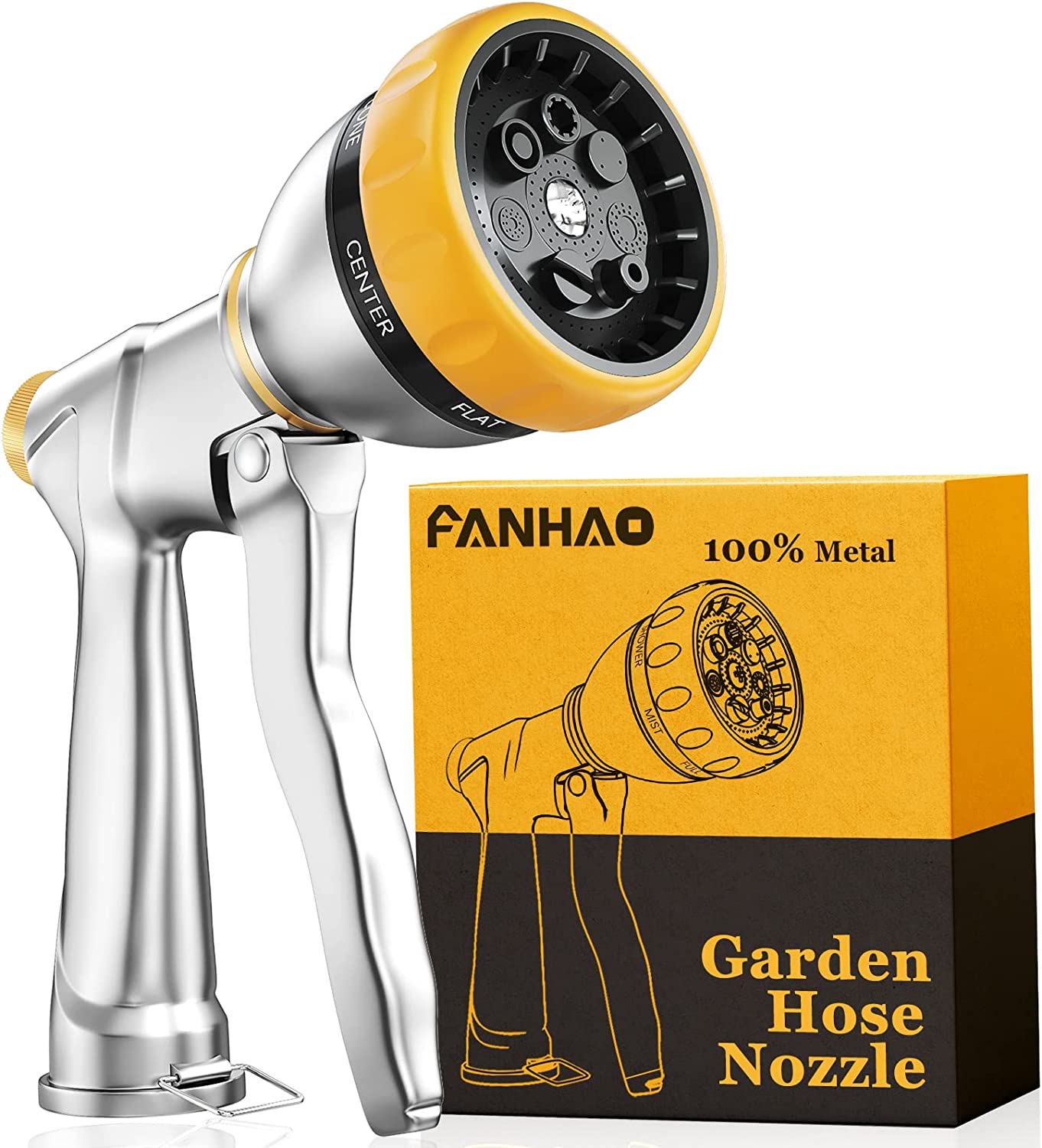 FANHAO Garden Hose Nozzle Sprayer 100% Heavy Duty Metal Water Hose Sprayer