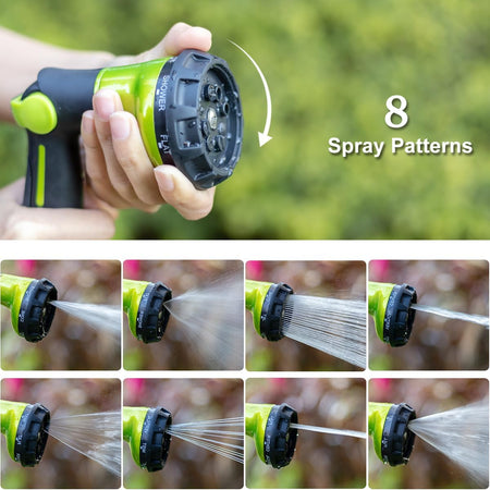 FANHAO Garden Hose Nozzle Heavy Duty,100% Metal Water Hose Sprayer with 8 Spray Patterns-Green - FANHAO