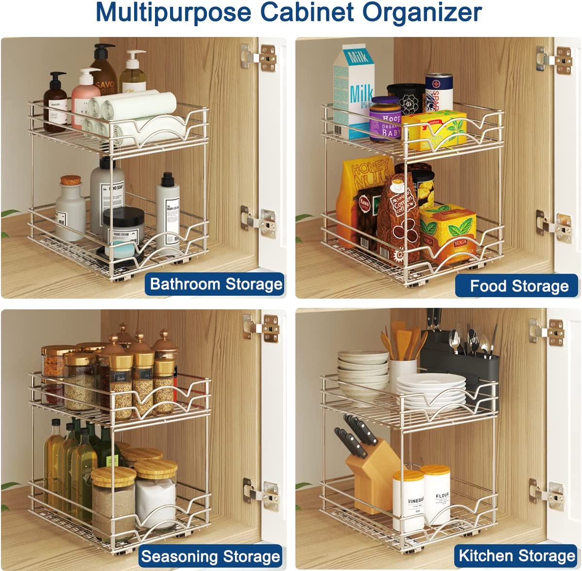 FANHAO Pull Out Spice Rack Organizer for Cabinet, Heavy Duty Slide Out Seasoning Kitchen Organizer