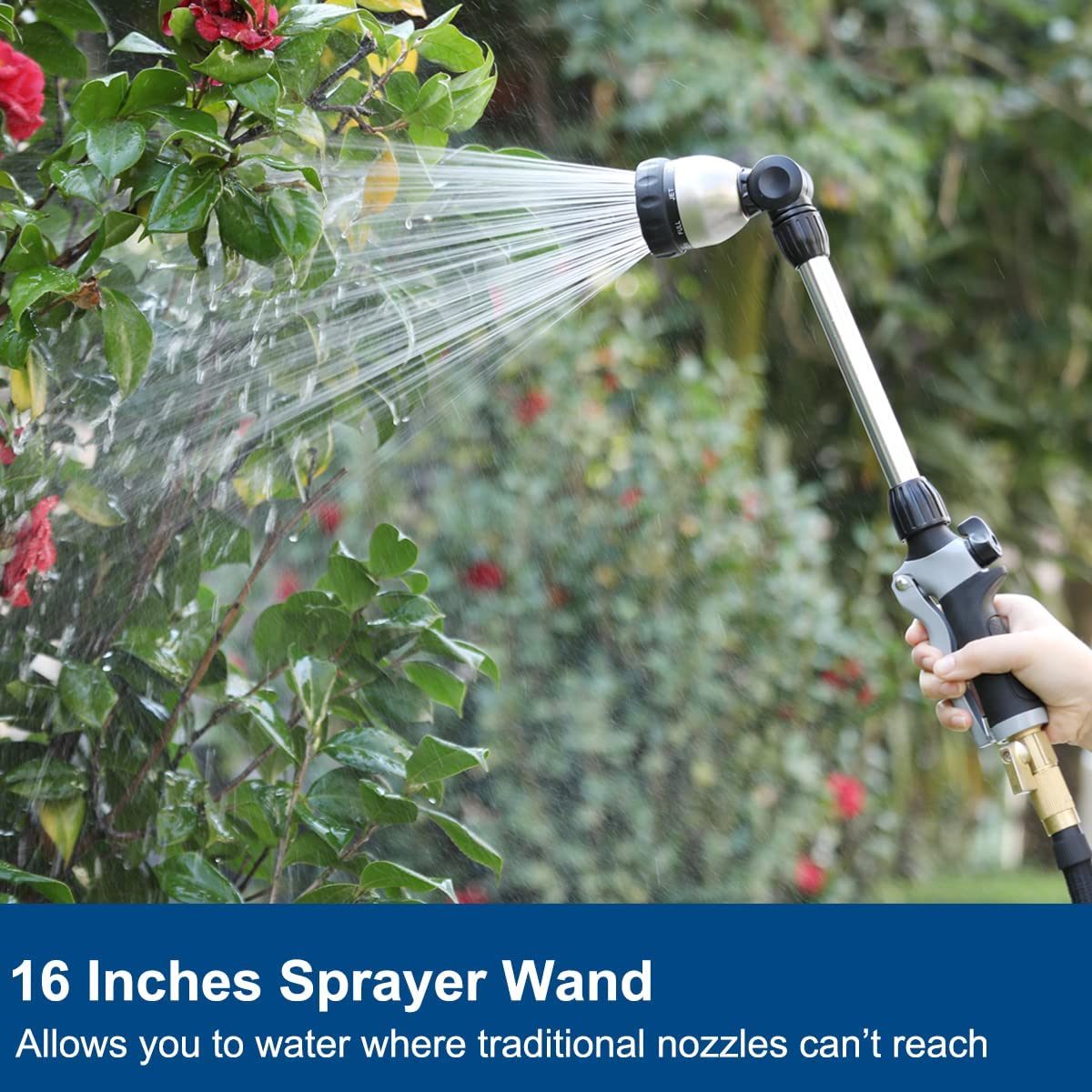 FANHAO Watering Wand Heavy Duty,16 Inches Metal Garden Hose Wand with 8 Spray Patterns