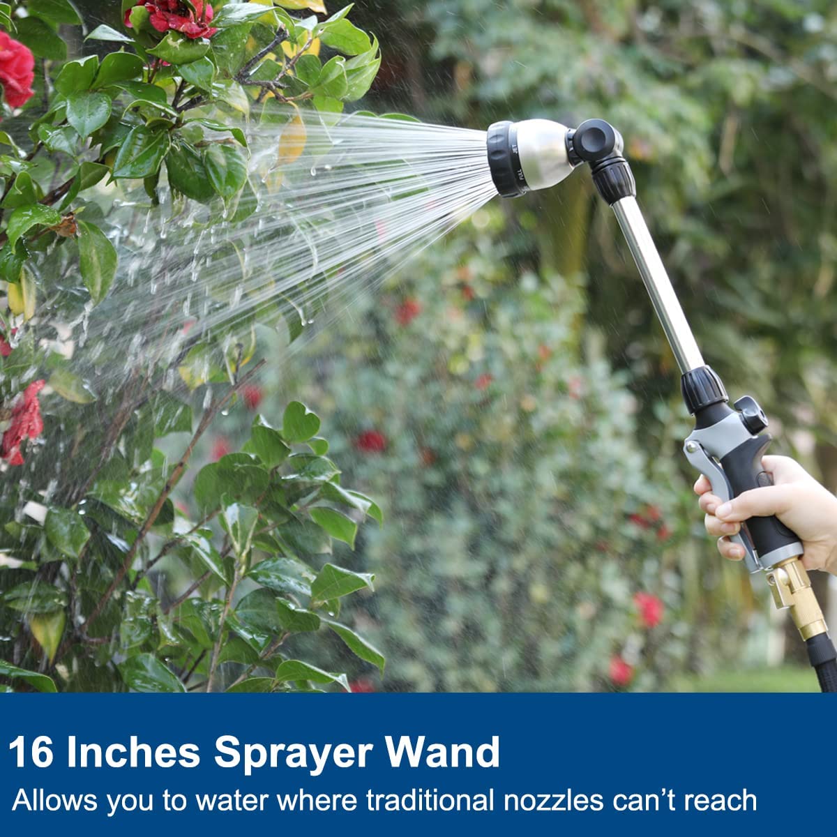 garden wand sprayer FANHAO Watering Wand Heavy Duty,16 Inches Metal Garden Hose Wand with 8 Spray Patterns