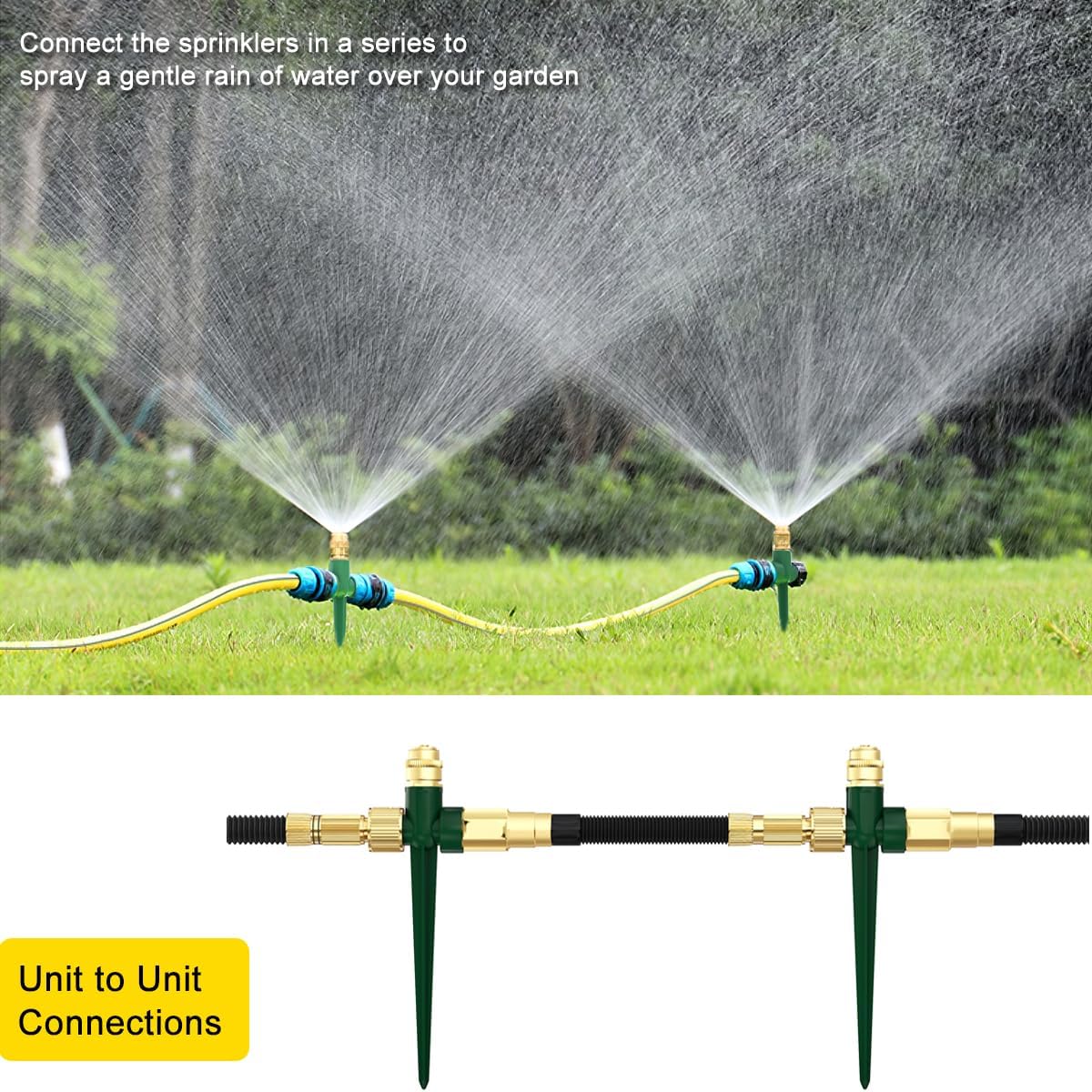 garden spray system FANHAO 2 Pack Metal Lawn Sprinkler for Yard, Automatic Garden Water Sprinkler on Spike Base-Green