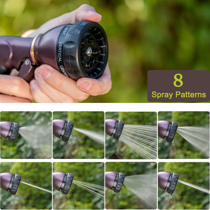 FANHAO Heavy Duty Garden Hose Nozzle, 100% Metal Water Nozzle with 8 Adjustable Spray Patterns-Bronze